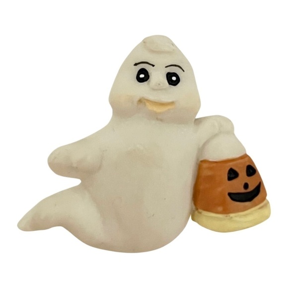 VINTAGE • Halloween Spooky Ghost Ceramic Pumpkin Lapel Pin Brooch - Picture 1 of 5